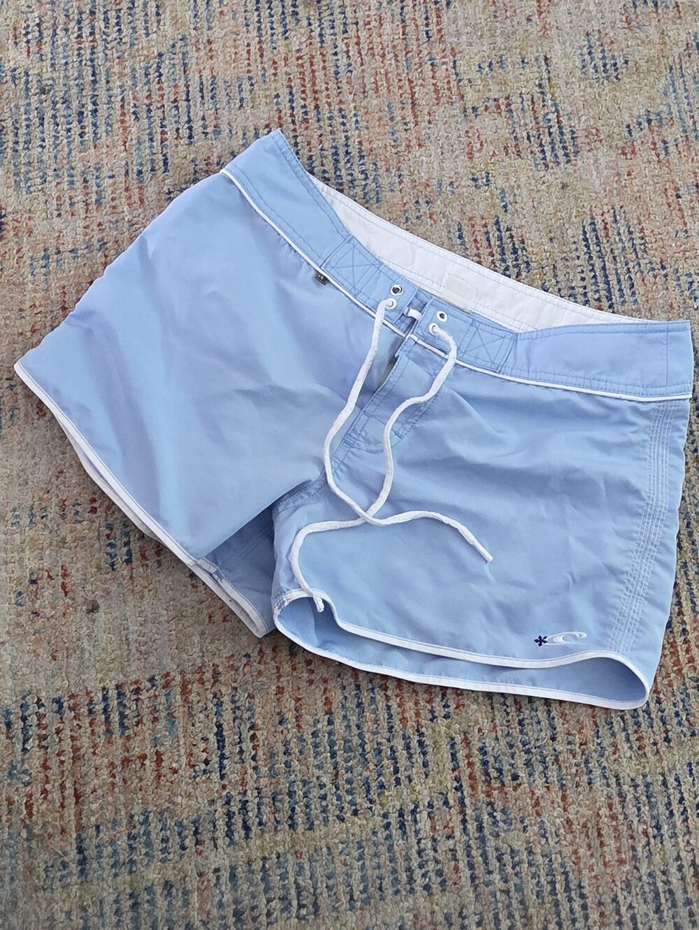 Vintage O'Niell Light Blue Women's Swim Shorts with Drawstring, 9